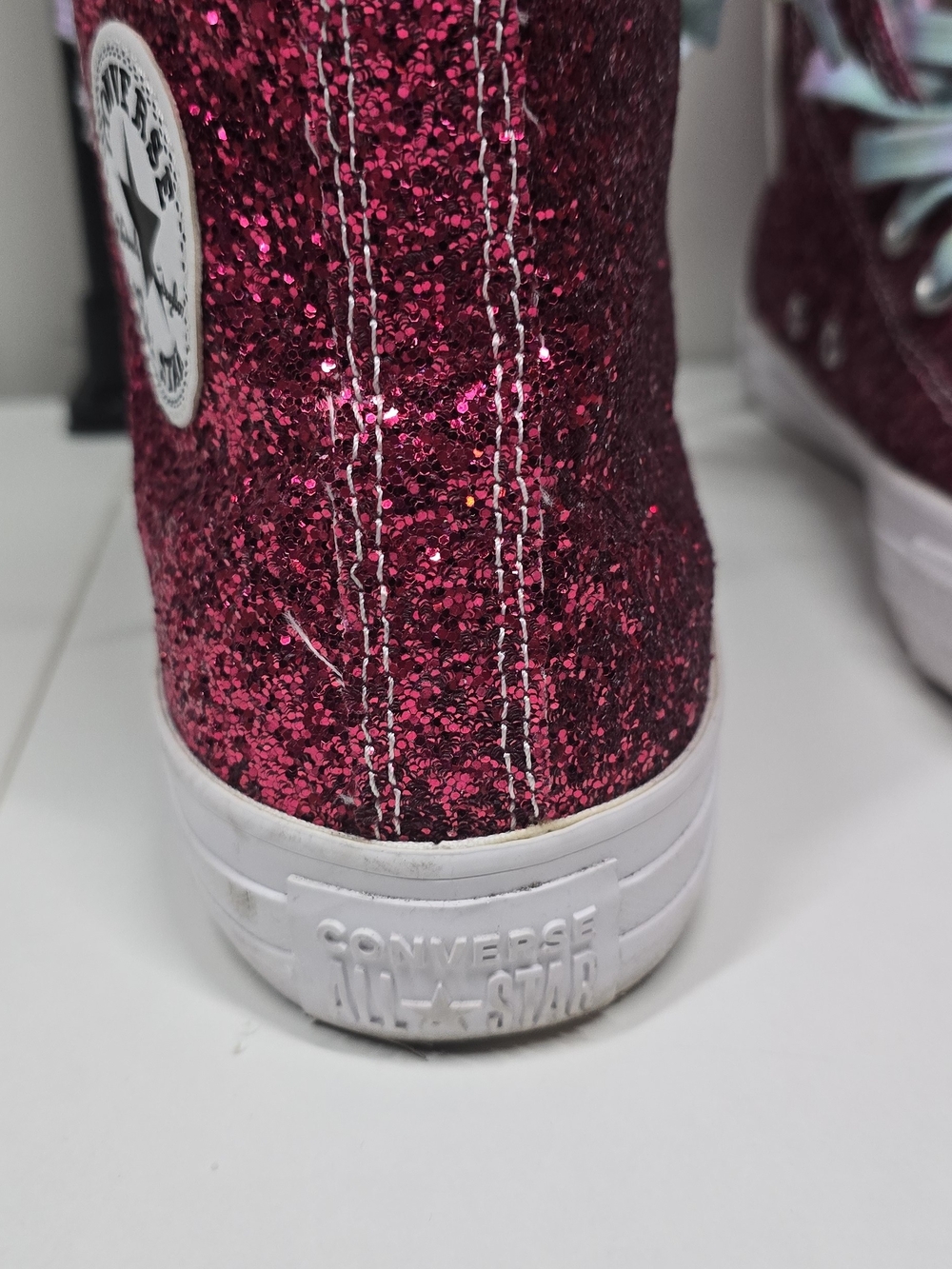 Converse Chuck Taylor All Star Hi Top Glitter Pink Sneakers Women’s 9 Worn Once - Picture 12 of 16